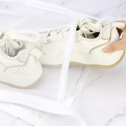 2 Pack Sneaker Dryer Bag 15.7x15.7 Inch Dry Net Bag for Dryer with Zipper and Strap for Shoes, White Large HoneyComber Mesh Bags for Washing Machine