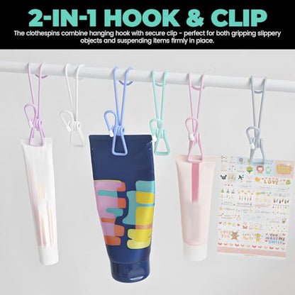 12 Pack Clothes Pins with Hooks, Hanging Clips Anti Rust Metal Laundry Hooks, Multifunctional Hanger Clips for Towels Socks Outdoor Clothesline Closet