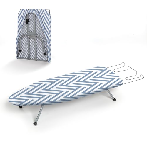 Small Tabletop Ironing Board Foldable, RAINHOL Blue White Stripes 32"x 12" - color: Blue Stripe, size: Steel Mesh