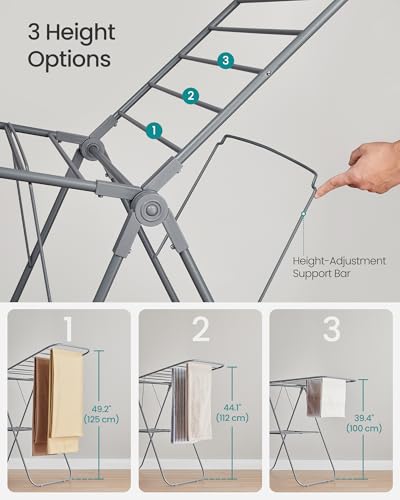SONGMICS Clothes Drying Rack, Foldable Space-Saving Laundry Drying Rack - color: Gray, size: 1 Tier （21.7"d x 58.3"w x 39.4"h）