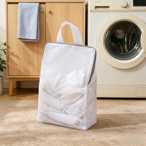 Mesh Laundry Bag with Handle, Durable Zippered Wash Bag for Delicates, Socks, Underwear, Travel, Home