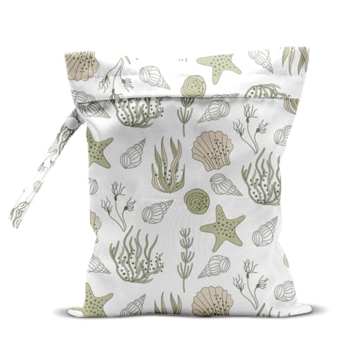 Wet Bag for Swimsuit, Beach Travel Essentials Wet Dry Bag, for Sunscreen Toiletry Dirty Clothes Yoga Gym Diaper, Friends Summer Beach Vacation Gifts. Starfish shells seaweed - color: Starfish Shells Seaweed