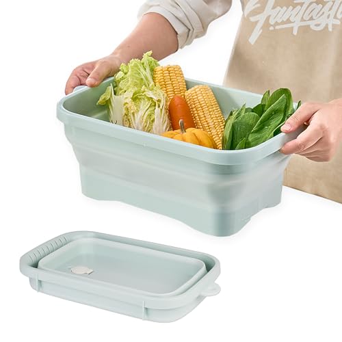 Collapsible Dish Pans, 2Gal (7.5L) Capacity, Plastic Dish Tub Dishpan for Kitchen Sink with Drainage Hole, Foldable Small Wash Basin for Kitchen, Camping, Travel (Green) - color: Green
