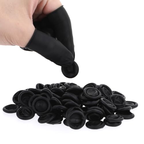 100 Pcs Finger Cots, Disposable Silicone Fingertips Protective, Finger Protectors & Covers, Black Fingers Gloves for Beauty, Manicure, Massage, Nail Biting Prevention, Rubber Medium Fingers Covers - color: Black