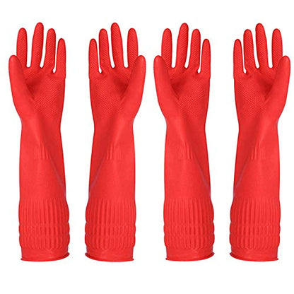 Rubber Cleaning Gloves Kitchen Dishwashing Glove 2-Pairs And Cleaning Cloth 2-Pack,Waterproof Reuseable.(Large) - size: Large