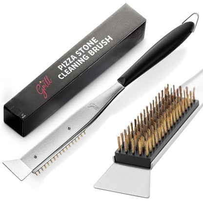 Hans Grill 2-in-1 Pizza Oven Brush & Scraper | Dual-Purpose Pizza Stone Brush Scraper with Stainless Steel Head | Outdoor Oven Cleaning Accessories, Stone Cleaner, Essential Cooking Tools.