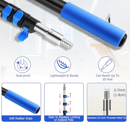 3-12 FT Telescopic Extension Pole Aluminum Paint Roller & Cleaning Pole - size: 12 Ft Blue