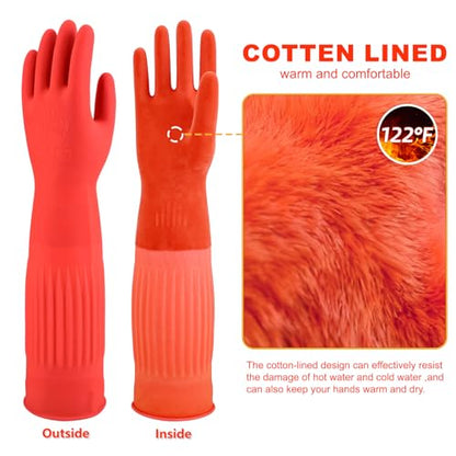 North Tower Rubber Gloves Kitchen Cleaning For Washing Dishing Kithchen, warmming Heat Resistant Dishwashing Gloves,18",2 Pairs Small - size: Small（45cm）