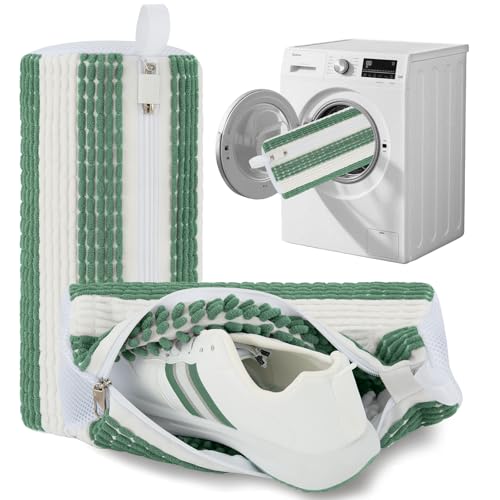 Shoe Washing Machine Bag 2pc Shoe Bags for Washing Machine Reusable Shoe Laundry Bags With Unique Self-locking Zipper Design for All Tennis Slippers Sneakers - color: Green and White
