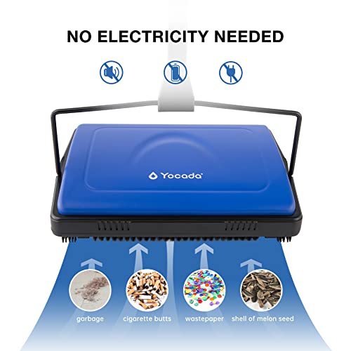 Yocada Manual Carpet Sweeper Cleaner Hand Push Non-Electric Dark Blue - color: Dark Blue