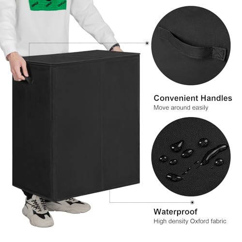 WOWLIVE 140L Double Laundry Hamper 2 Section with Lid and Removable Bags - color: Black, size: 140l (23.6x 13.8x 25.6 Inches)