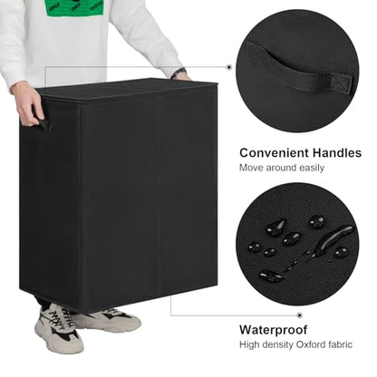 WOWLIVE 140L Double Laundry Hamper 2 Section with Lid and Removable Bags - color: Black, size: 140l (23.6x 13.8x 25.6 Inches)