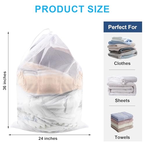 2 Pack Large Mesh Laundry Bags, 24" x 36" Heavy Duty Strong - color: White