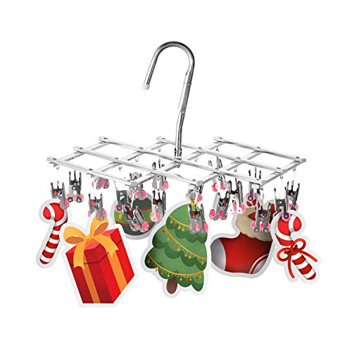 Drying Hanger, Hanging Drying Rack, Drip Hanger Stainless Steel with 18 Pegs for Laundry Underwear Socks, Quickly Remove Clothes from Hanger, Windproof, Folding Portable, (Red) - color: Red