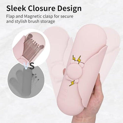 Travel Silicone Makeup Brush Holder with Cleaning Pad and Magnetic Closure - color: Pink