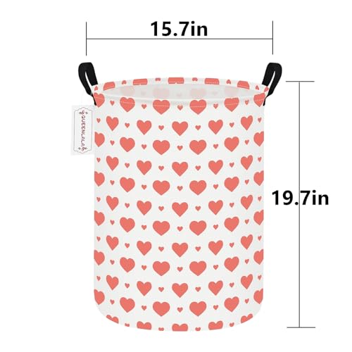 QUEENLALA Large Foldable Round Storage Basket Laundry Hamper, Pink Heart - color: Round-Pink Heart