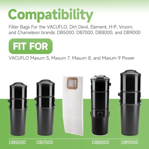 9520 Central Vacuum Bags (4 Pack) Compatible with Vacuflo Series