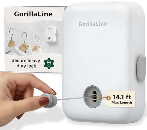 GorillaLine - Retractable Clothesline Indoor Outdoor Clothes Line | Heavy Duty Clothes Drying Laundry Line | Wall Mounted Drying Rack Clothing Line - color: White