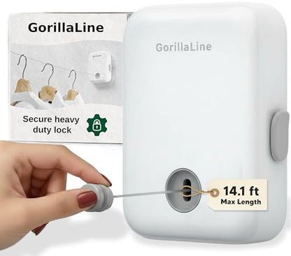 GorillaLine - Retractable Clothesline Indoor Outdoor Clothes Line | Heavy Duty Clothes Drying Laundry Line | Wall Mounted Drying Rack Clothing Line - color: White