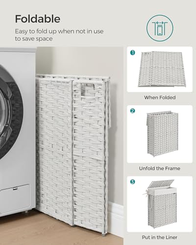 SONGMICS Laundry Hamper with Lid, 14.5 Gal (55 L) Synthetic Rattan,Foldable - color: Cloud White, size: 55 L