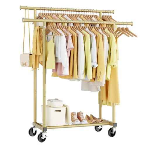 HYSEYY Double Rods Clothes Rack, Light Gold - color: Light Gold