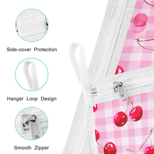 Mesh Laundry Bags Lingerie Bags for Washing Delicates 2 PCS Durable Wash Bag with Zipper Small and Medium Washable Pink Juicy Checkered Cherry - color: Pink Juicy Checkered Cherry