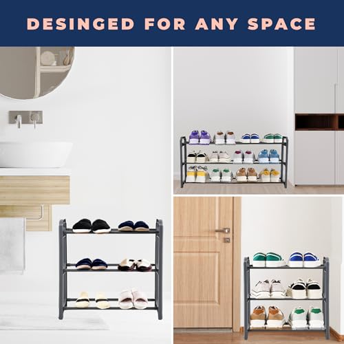 Happhom 3-Tier Expandable Shoe Organizer - Space Saver Shoe Shelf with Smart Design for Closet, Entryway and Small Spaces, Dark Grey (CSR-01) - style: CSR-01