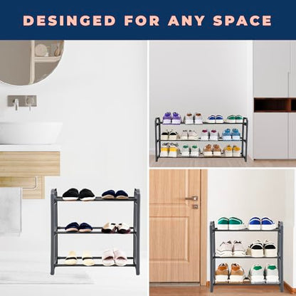 Happhom 3-Tier Expandable Shoe Organizer - Space Saver Shoe Shelf with Smart Design for Closet, Entryway and Small Spaces, Dark Grey (CSR-01) - style: CSR-01