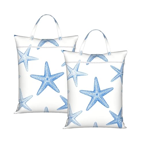 "summer beach starfish ocean blue and white 2-Pack Travel Laundry Bags for Dirty Clothes- Large Waterproof Laundry Tote, Wet & Dry Use, Reusable Foldable Carry Handles for Vacation, Gym & Dorm" - color: Summer Beach Starfish Ocean Blue And White