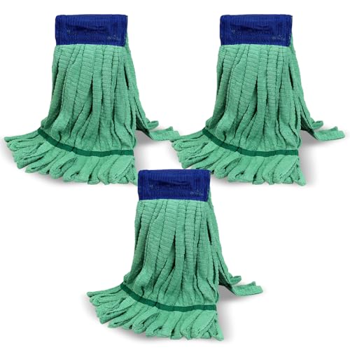 Heavy Duty Commercial Mop Head Replacement : 3 Packs 14oz Microfiber Tube Lint Free Industrial Heavy Duty Mop Head for Floor Cleaning - Super Absorbent & Bleach-Safe (Green) - color: Green-3pack