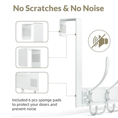 Heavy Duty Over The Door Towel Rack for Bathroom, White Door Towel Hanger - color: White