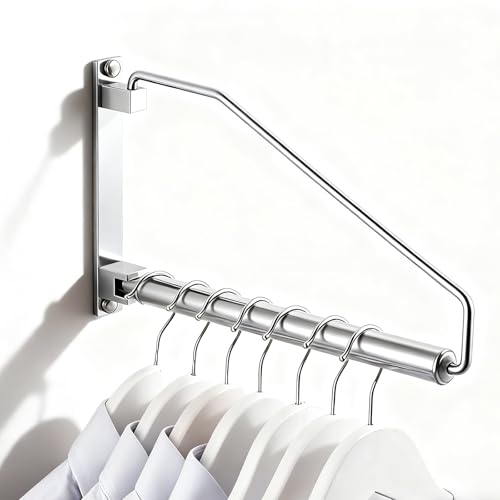 NEWRAIN Laundry Hanger, Wall Mounted Clothes Hanger with Swing Arm Holder Brass Hanging Drying Rack Space Saver,Chrome - color: Chrome, size: Triangle