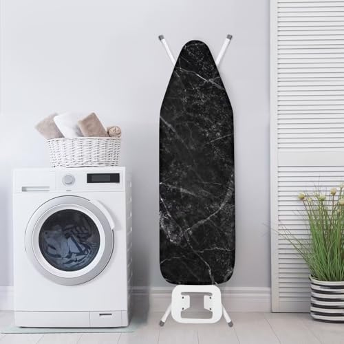 ZDCUSTOM Black Marble Ironing Board Cover and Pad- 52" x 13" Iron Board Cover Standard Ironing Board Cover with Elastic Edge and Hook and Loop Fasteners - color: Black Marble