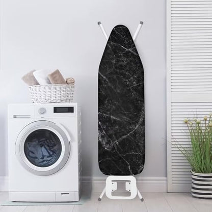 ZDCUSTOM Black Marble Ironing Board Cover and Pad- 52" x 13" Iron Board Cover Standard Ironing Board Cover with Elastic Edge and Hook and Loop Fasteners - color: Black Marble