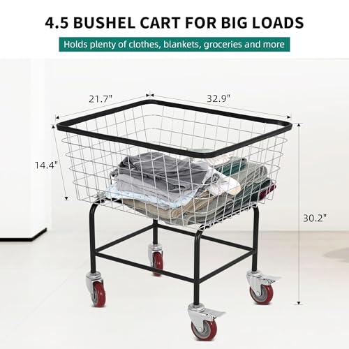 4.5-Bushel Rolling Laundry Cart with Wheels, Steel Clothing Storage - size: 4.5-Bushel