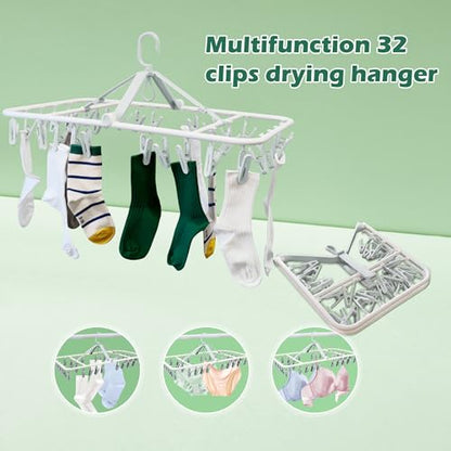 Plastic PP Drying Hanger, Anti-Rusty Drying Rack for Clothes, Socks, Lingeries, Delicates, Drying Hanger with 32 Clips for Baby Clothes, Towels - style: 32 Clips