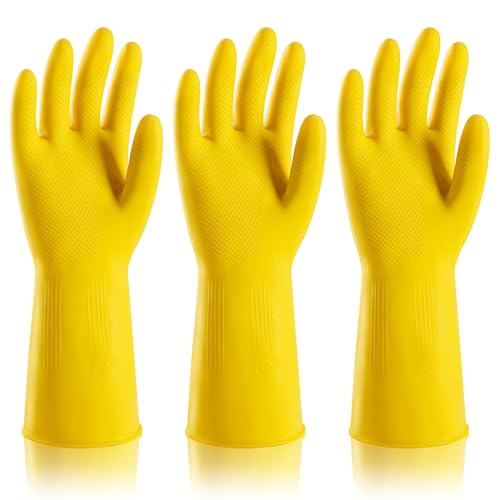 3 Pairs Rubber Dishwashing Gloves, Reusable Household Cleaning Gloves for Women Men, Kitchen and Bathroom Cleaning, Gardening, Pet Care, Extra Thickness, 20 Mil, 13", Heavy Duty, Non-Slip, S - color: 3 Pairs, size: Small