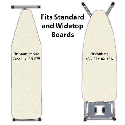 Household Essentials Universal Ironing Board Cover and Pad, Natural Cotton Canvas with NanoMax Coating, Fits Standard and Wide Boards, Cream Finish