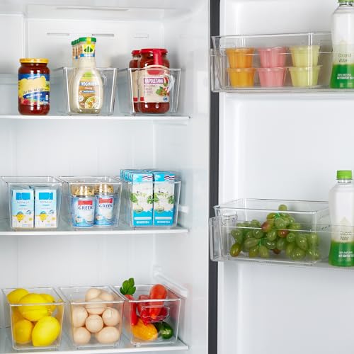 YIHONG 4 Pack Clear Storage Bins, Pantry Organizer Bins with Handle, Small - size: S(9.3"L x 5.2"W x 4.3"H)