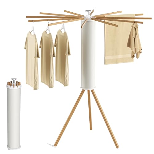 SUNOUTLY Tripod Clothes Drying Rack, Garment Rack Portable and Foldable Space Saving Laundry Drying Rack - Dryer Rack Clothing Floor Folding Balcony Bedroom Household - color: Beige, size: 3 Legs - 12 Rods