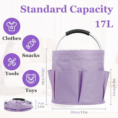 17L Purple Shower Caddy for Women, Foldable Cleaning Caddy with Handle and 6 Pockets, 600D Oxford Fabric Garden Tool Bag, Multifunctional Storage Basket for College, Dorm, Family, Purple - color: Purple, size: 1PCS