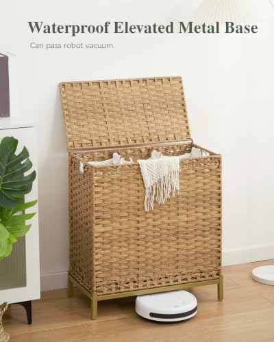 SETVSON Laundry Hamper with Lid, 35 Gal 3-Bag Clothes Sorter, Natural - color: Natural, size: 132 L - 35 gal