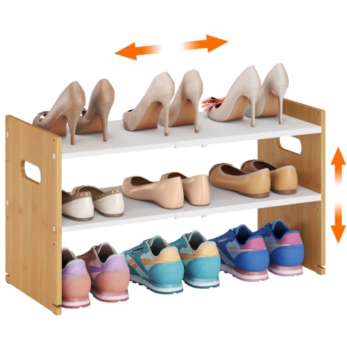 Shoe Rack Organizer for Closet, Expandable Shoe Storage Shelf For Entryway - color: Natural Bamboo