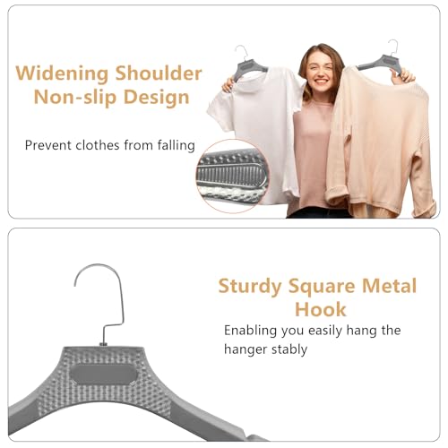 DEDU Suit Hangers for Men 20 Pack, Sweater Hangers No Shoulder Bump Non Slip Width 17.7", Plastic Clothes Hangers Silver Gray with Metal Hook - color: Silver Gray-20