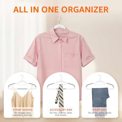 Yolife Cascading Plastic Clothes Hangers 10 Pack with Inner Hook for Vertical Storage, Slim Space Saving Hangers with Non-Slip Pads, 360° Swivel Metal Hook, Versatile, White & Gray - color: White & Gray
