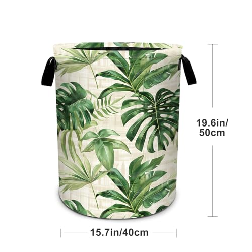 Tropical Palm Leaves Hawaiian Leaf Laundry Basket Foldable Laundry Hamper With Handles Clothes Storage Bucket Organizer Laundry Bag For Bedroom Bathroom Laundry Storage 19.6 x 15.7 - color: Tropical