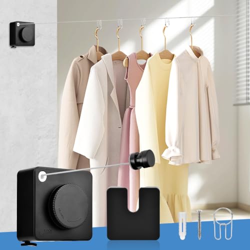 Retractable Clothesline, 15.75 Ft Indoor Outdoor Drying Line(Black) - color: Black