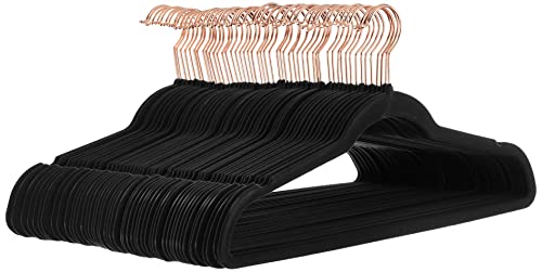 Amazon Basics Slim Velvet Non-Slip Space Saving Suit Clothes Hangers for Closet Organization, Black/Rose Gold, 50-Pack - color: Black/Rose Gold, size: Pack of 50