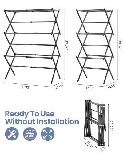 APEXCHASER Oversize 3-Tier Clothes Drying Rack, No Install, Black - color: Black