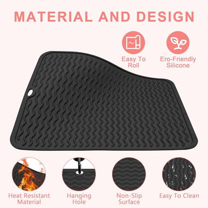 Oversize Silicone Heat Resistant Mat for Hair Tools - color: Black